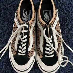 Vans Old Skool Leopard Print Sneakers in Black, Tan & White
